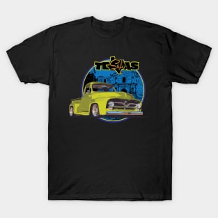 Texas-Style Custom Ford Truck Alamo scene yellow-green, blue and black colors T-Shirt